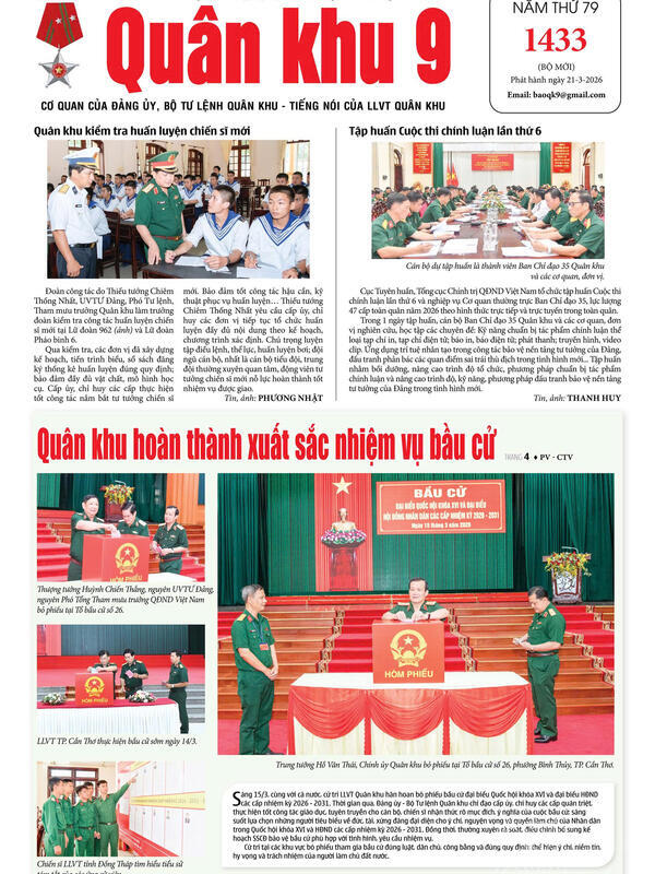 Báo in Quân khu 9 số 1433 ra ngày 21/3/2026
