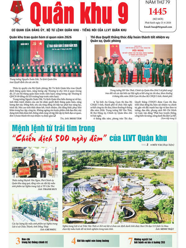 Số báo in Quân khu 9: 1445, phát hành ngày 21/6/2026