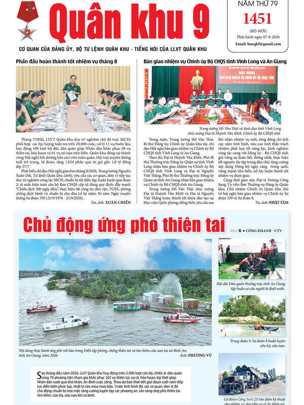 Số báo in Quân khu 9 1451, ra ngày 07/8/2026